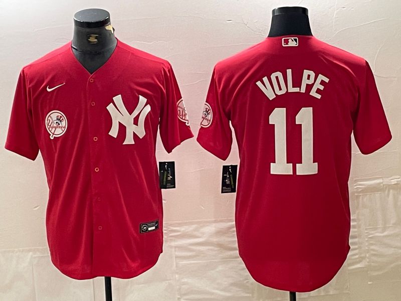 Men New York Yankees #11 Volpe Red joint name Nike 2024 MLB Jersey style 3